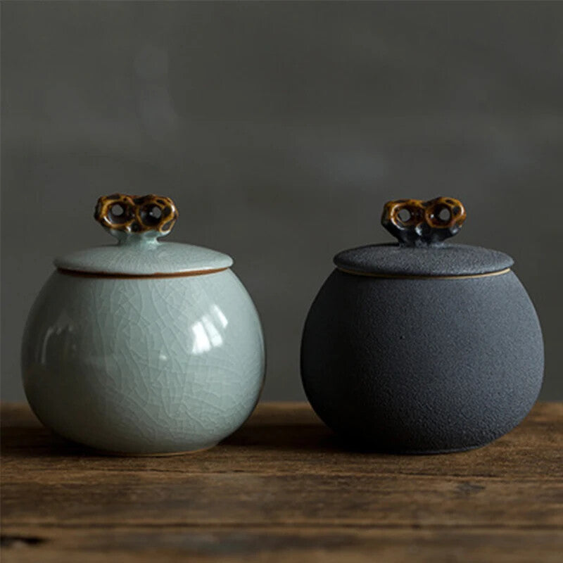 1pc 3.54" Chinese Ceramic Tea Caddy Sealed Ru Kiln Tea Storage Tank Tea Set Gift