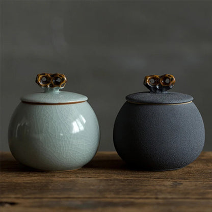1pc 3.54" Chinese Ceramic Tea Caddy Sealed Ru Kiln Tea Storage Tank Tea Set Gift