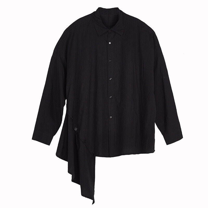 Men Japanese Casual Loose Oversize Shirt Black Harajuku Samurai Baggy Top Blouse