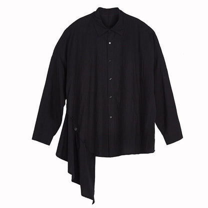 Men Japanese Casual Loose Oversize Shirt Black Harajuku Samurai Baggy Top Blouse