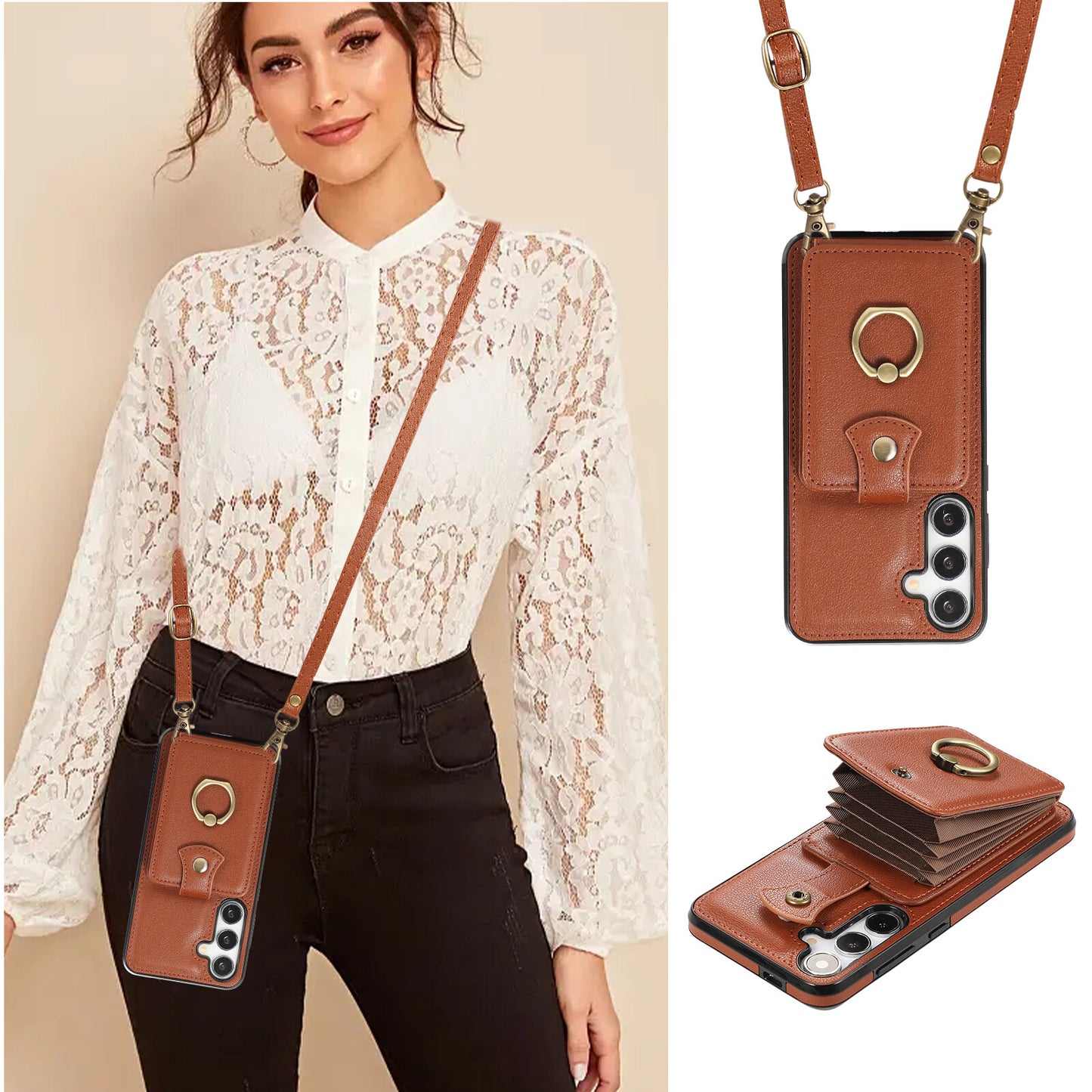 For Samsung Galaxy A26 5G A36 A56 Case Wallet with Card Holder 360°Rotation Ring