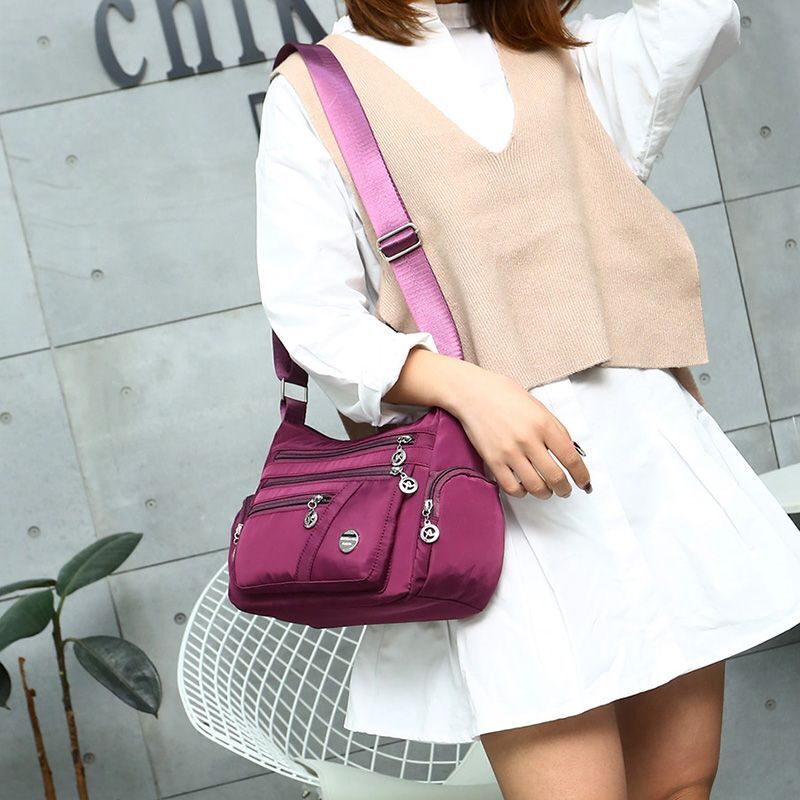 Lightweight Shoulder Bag Messenger Purse Zippers Waterproof Oxford Crossbody Bag