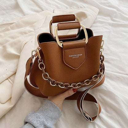 Messenger Bag Portable Bucket Bag Shoulder Bag Women Crossbody 20*17*9 CM Brown