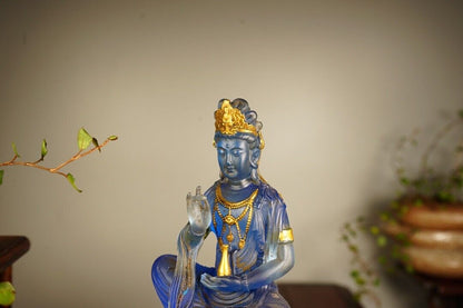 Collect China old Coloured glaze gilt carefully carved net bottle guanyin statue