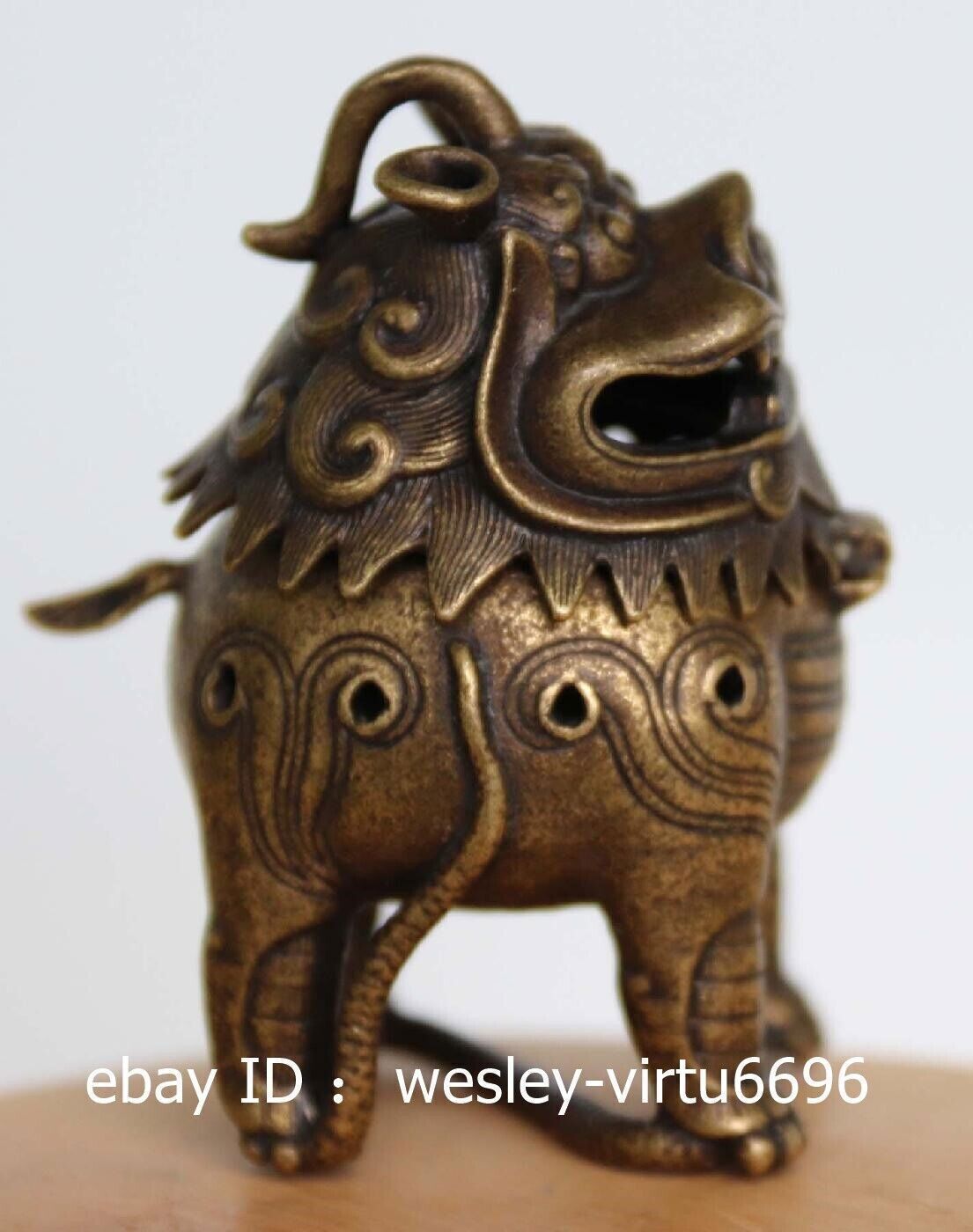 Old Copper Bronze Fu Foo Dog Lion Incense Burner Statue