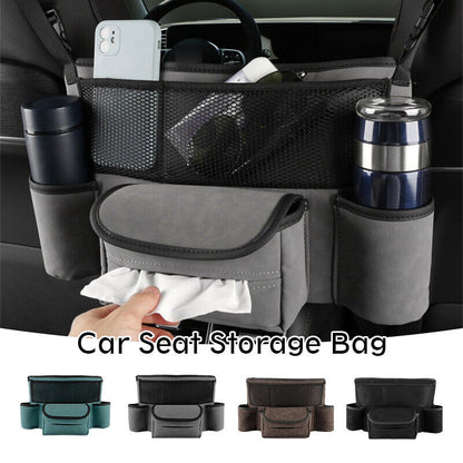 PU Leather Car Net Pocket Organizer Holder Between Seat Storage Bag Tissue Box