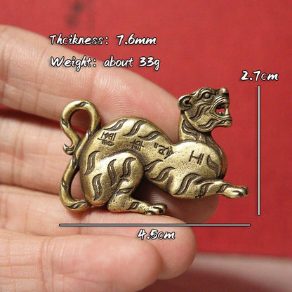 Brass Pure Flat Tiger Figurine Keychain Miniature Tea Pet Ornament Animal Statue
