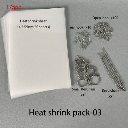 DIY Keychain Kit 188Pcs Heat Shrink Sheet Plastic Tool Pendant Craft Arts Making
