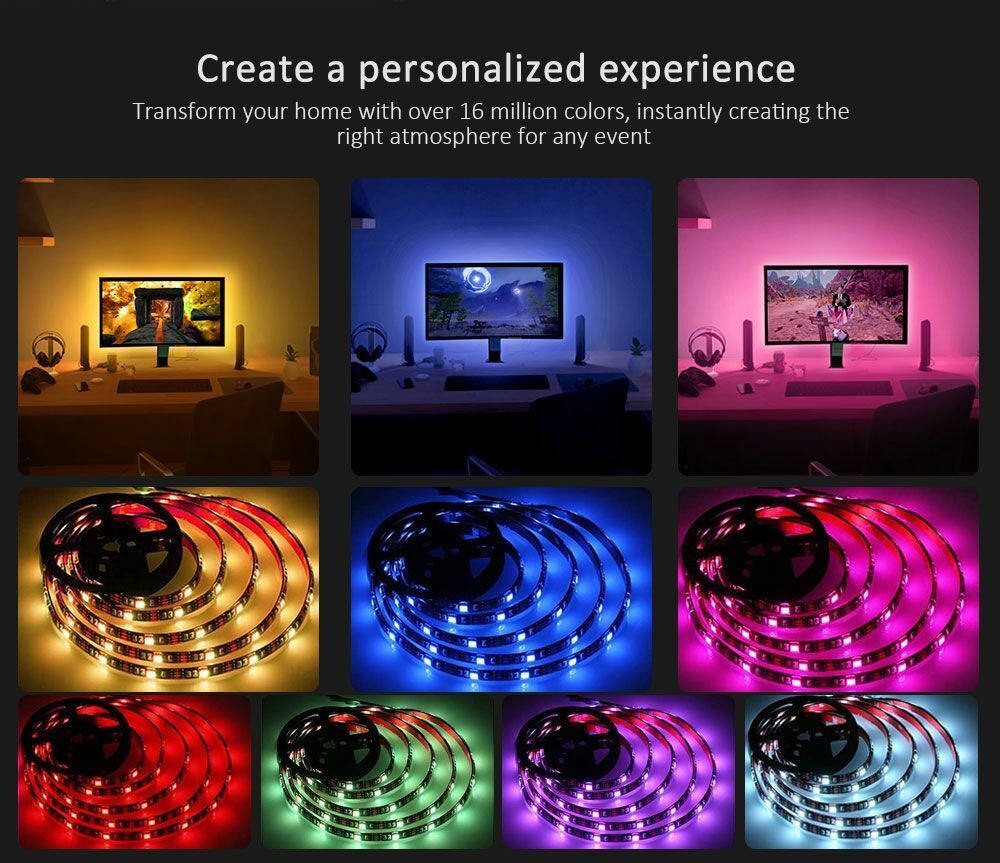 TV Backlight USB Powered LED Strip Light RGB5050 24 Inch-60 Inch Mirror PC APP