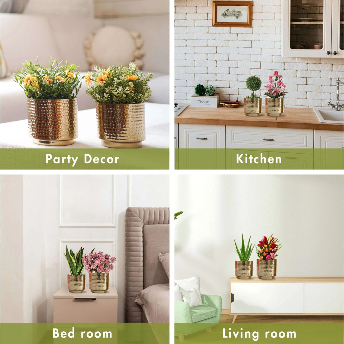 1/2 Gallon and 2/5 Gallon Hammered Gold Color Metal Pots for Indoor / Tabletop