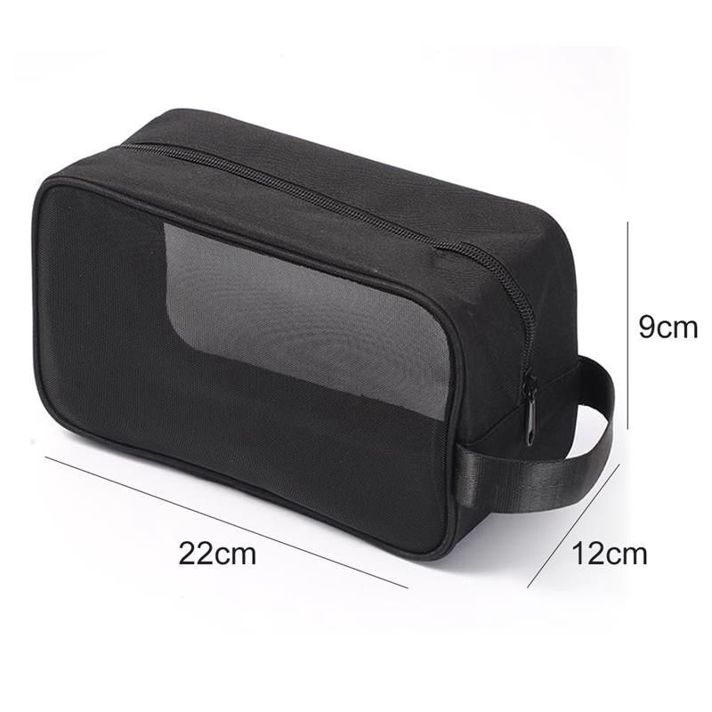 Black Nylon Mesh Toiletry Pouch Large Cosmetic Bags Makeup Organizer Traveling