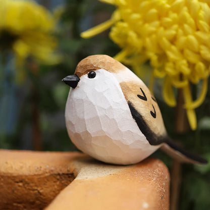 Wooden Carving, Small Fat Chirping, Sparrow Carving Bird Ornament, Birthday Gift