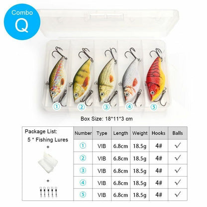 5Pcs/Set Sinking Wobblers Crankbaits Fishing Kit Artificial Hard Lures Swimbaits