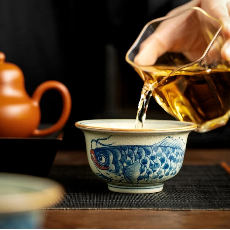Hand Painted Fish Antique Chinese Cups Ceramic Opening Beautiful Tea Cup 100 ml