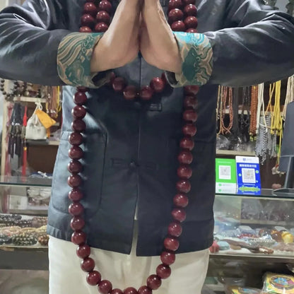 30mm*108 Prayer Beads Shaolin Kung Fu Buddha Monk Prayer Mala Red Beads Necklace