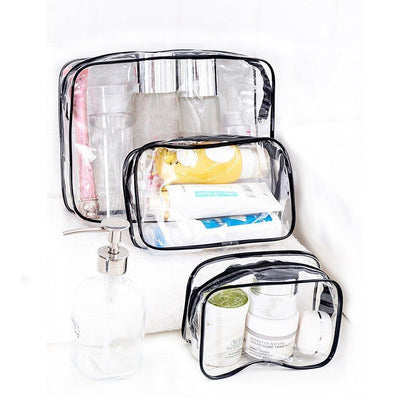Cosmetic Bag Transparent Clear Zipper Black Makeup Organizer Travel Cases S/M/L