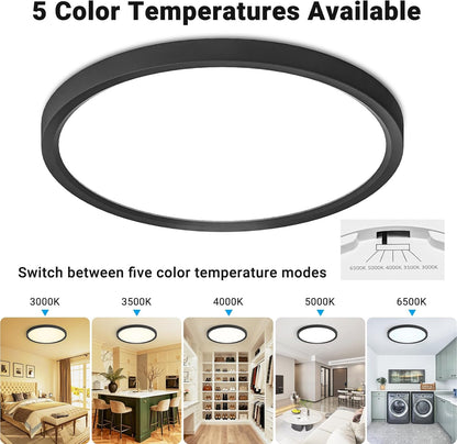 LED Flush Mount Ceiling Light,12Inch 24W,3000K/3500K/4000K/5000K/6500K 5 Color T