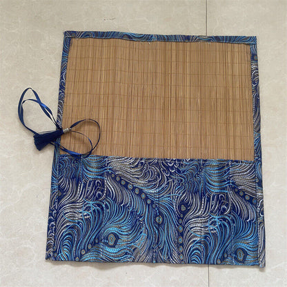 Retro Painting Brushes Holder Storage Bamboo Rolling Bag Calligraphy Pens Case