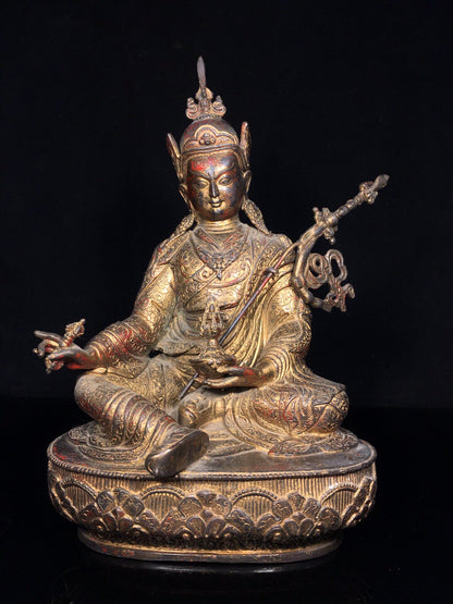 Old Dynasty Chinese Tibet Buddhism Temple Bronze Padmasambhava Buddha Statue