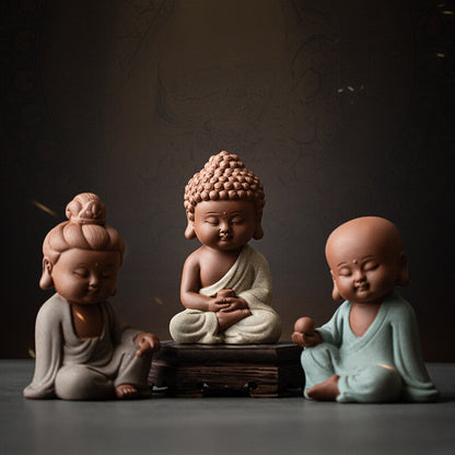 Creative Tea Pet Monk Statue Purple Clay Zisha Table Decoration Buddha Mascot