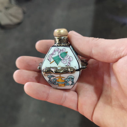 Old Peking Chinese Porcelain Snuff Bottle Ceramics Famille Rose Painting Rare