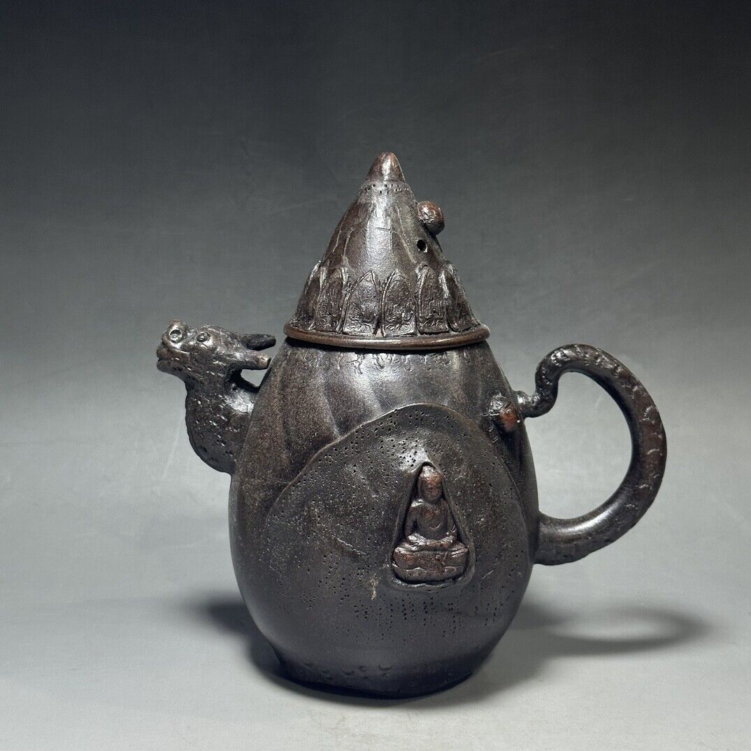 vintage chinese yixing purple clay teapot zisha ceremony carving Collectible art