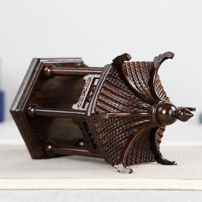 Natural Wood Carved Pavilion Chinese Style Wooden Landscape Buildings Zen Decor