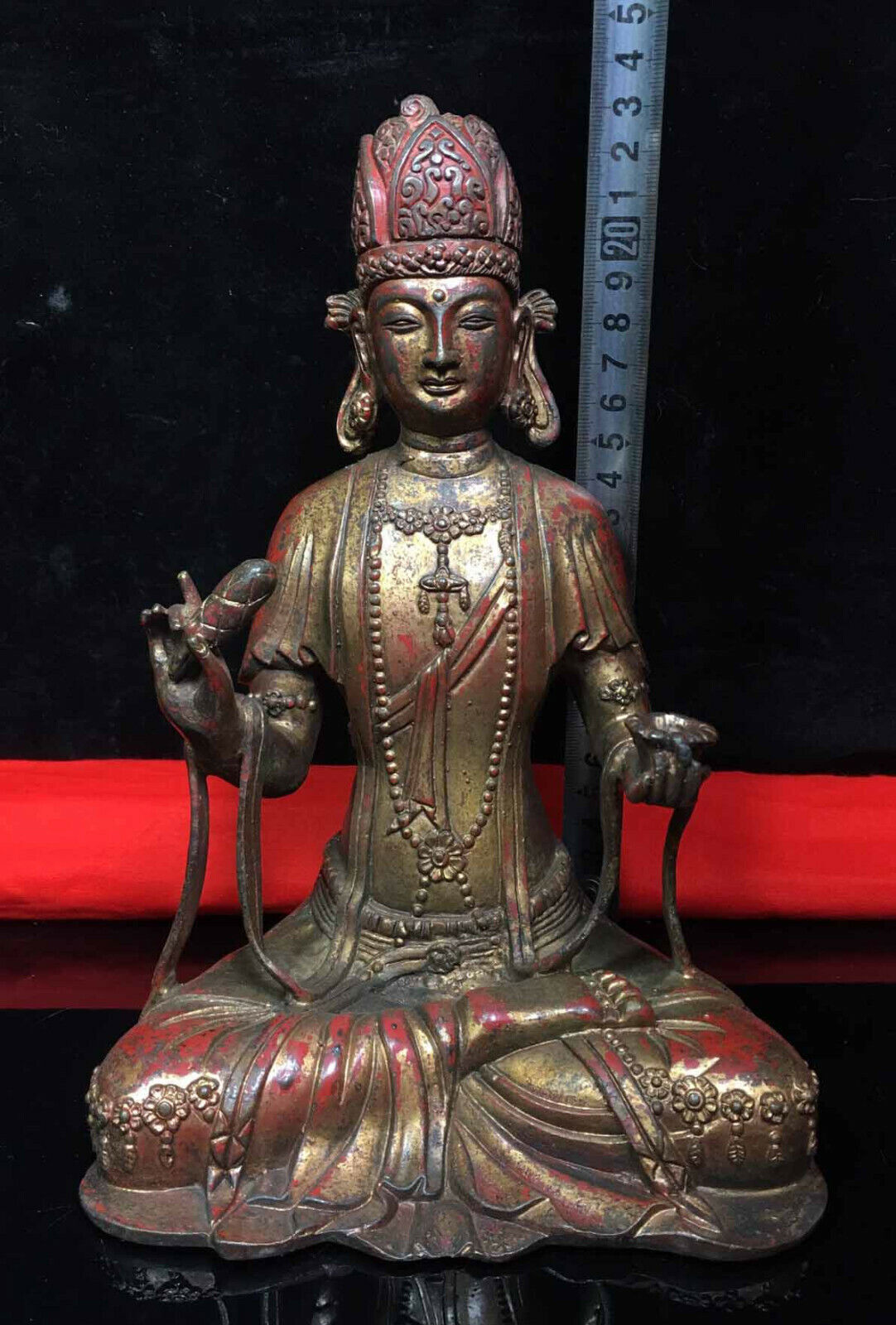 9.2" Old Dynasty China Buddhism Tibet Temple Bronze Kwan-Yin Buddha Statue