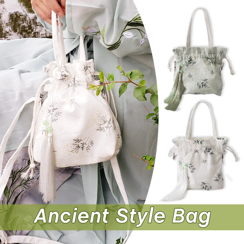 Chinese Bamboo Embroidery Purse Wallet Ancient Drawstring Bag Hanfu Handbag