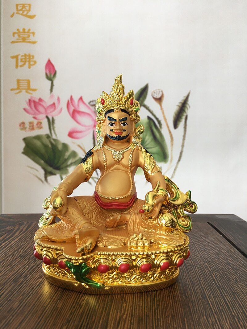 57Inch Tibetan Tantric Buddha Statue Yellow Wealth God Resin Hand Painted