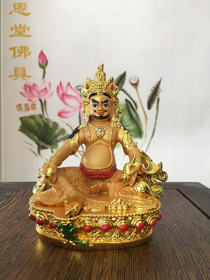 57Inch Tibetan Tantric Buddha Statue Yellow Wealth God Resin Hand Painted