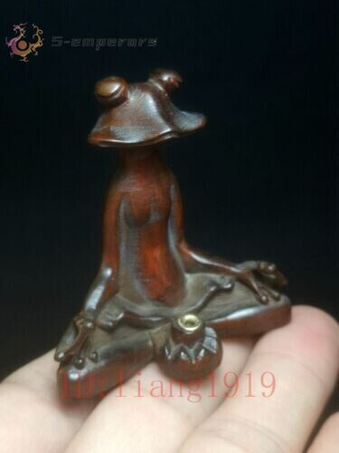 Chinese boxwood hand carved Frog Statue table deco Incense Seat collectable