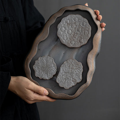 27.5cm Tea Plate Crude Pottery Tea Tray Serving Tray Reservoir Kung Fu Tea Set