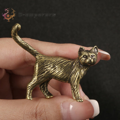 Brass Solid Cat Figurine Gift Miniature Vintage Cat Tea Pet Ornament