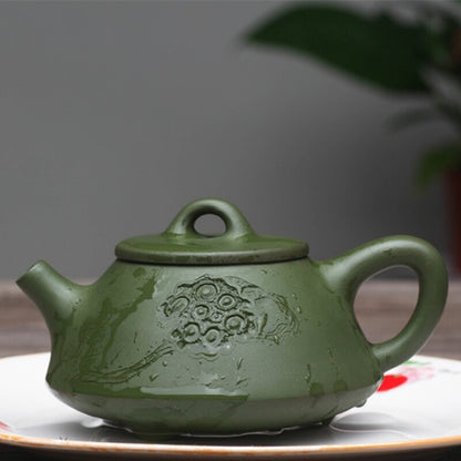 Chinese Real Yixing Zisha Republic Green Clay Marked Lotus Root Carved Tea Pot