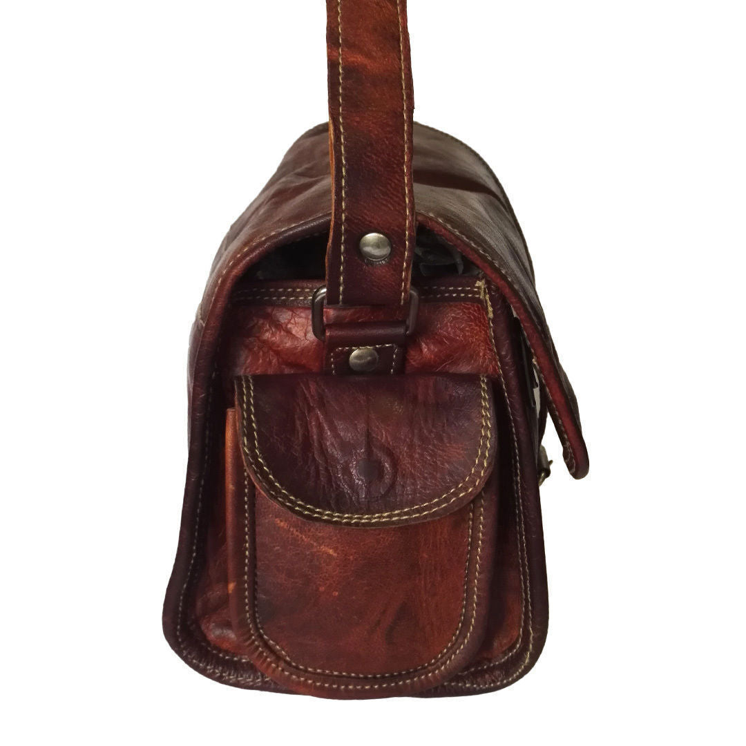Luxury Men Leather Small Round Briefcase Bag Work Office Messenger Shoulder Bag