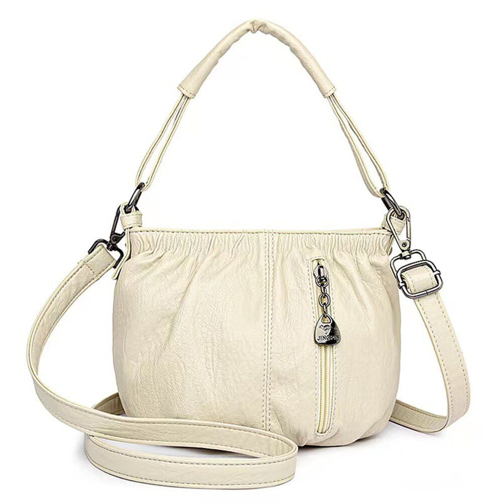 Soft Leather Messenger Bag Bucket Bag Multi-layer Handbags Pleated Shoulder Bag