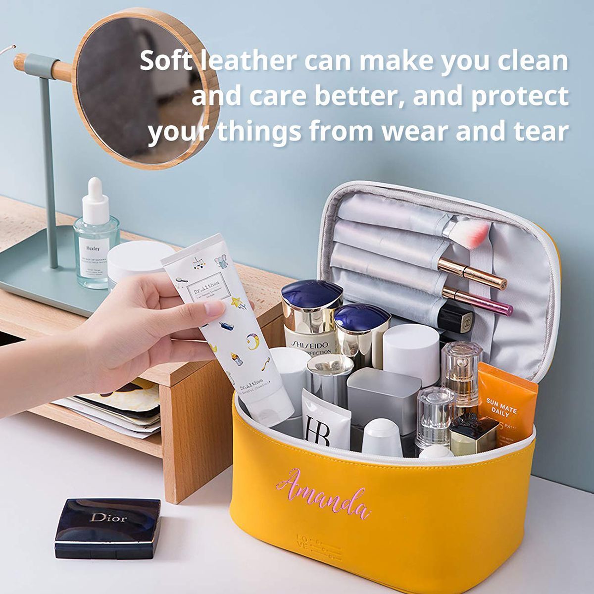 Personalized Makeup Bags Traveling Cosmetic Pouch Synthetic Leather Waterproof