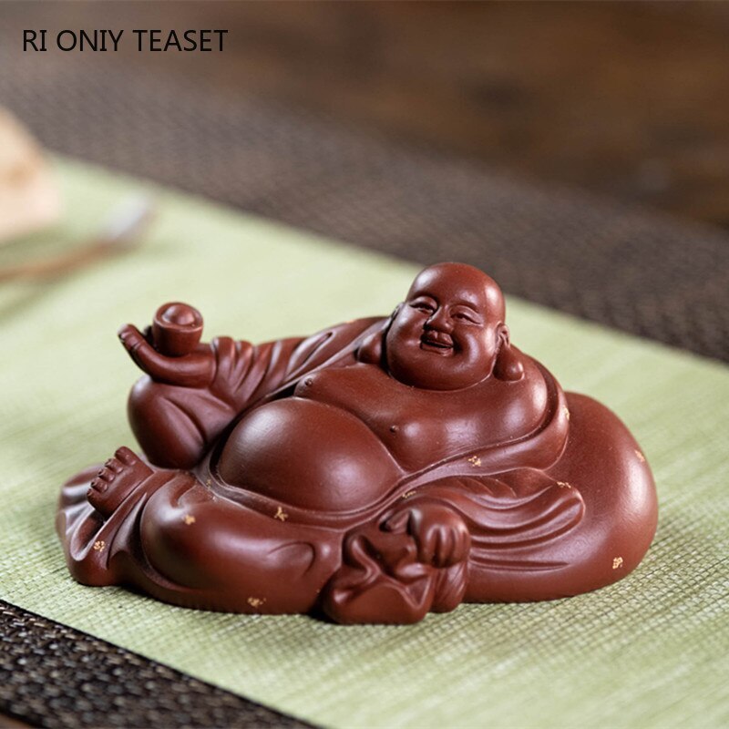 5.3" Buddha Monk Figurine Ornament Yixing Purple Clay Tea Pet Handmade Sculpture