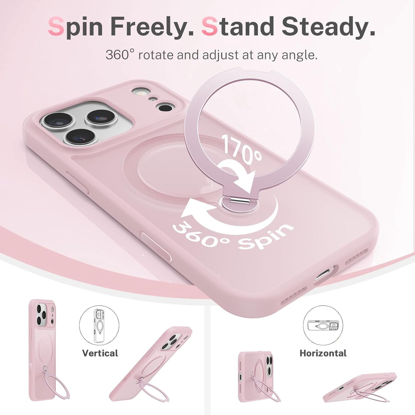 For Iphone 17 Pro Case: with 360° Spin Magnetic Stand, Camera Control Button, Fi