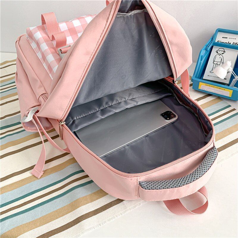 Plaid Waterproof College Backpack Laptop Traveling Book Backpack School Bag 1PC