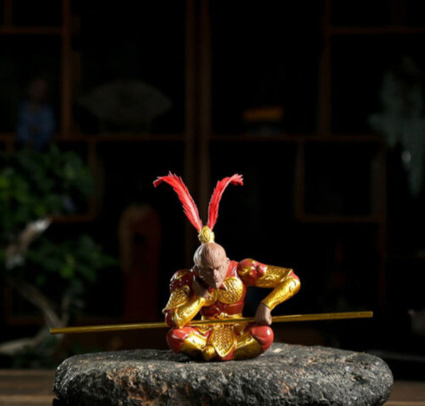 4.53" Monkey King Yixing Zisha Tea Pet Statue Creative Home Table Decorat Gift