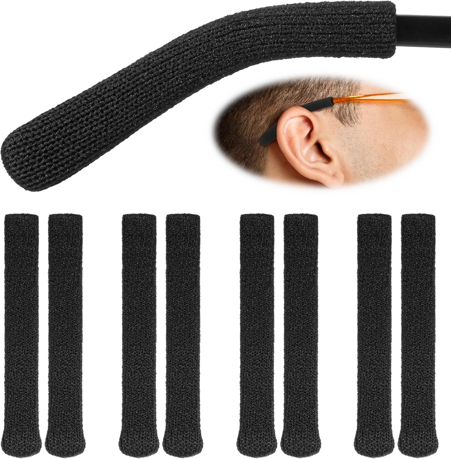 Glasses Arm Cushion, 4 Pairs Anti-Slip Elastic Ear Pads for Glasses, Eyeglass Te