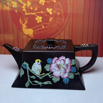 Vintage Chinese Yixing Purple Clay Teapot Zisha Painted Flower Bird Teaware Rare