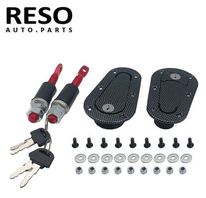 Universal JDM Carbon Fiber Hood Pin Plus Flush Mount latch Kit Lock With Keys T2