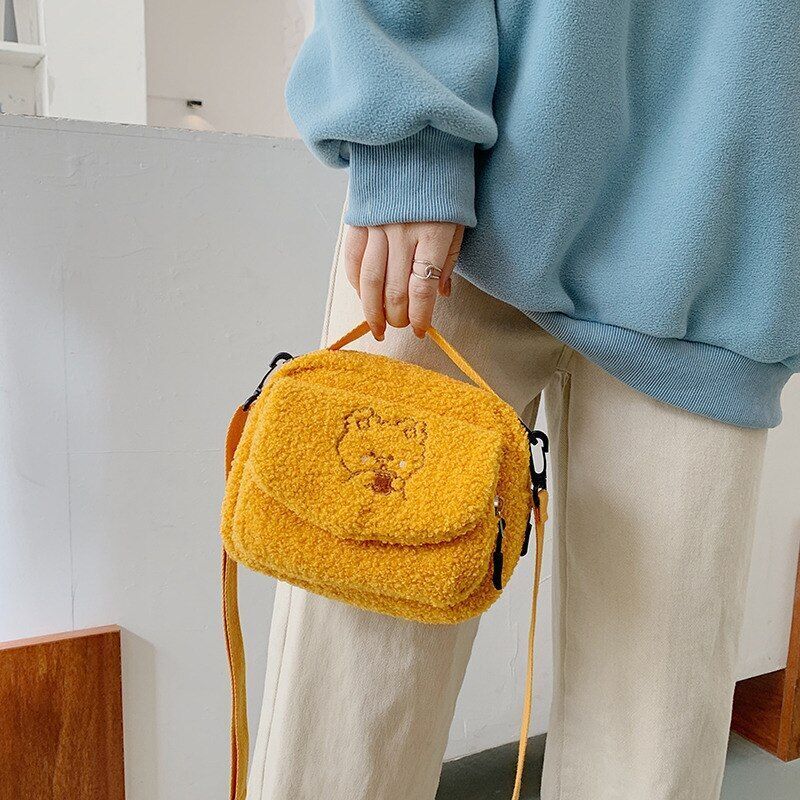 Cute Plush Shoulder Bag Cartoon Small Handbag Messenger Bag Polyester Flap 1 PC