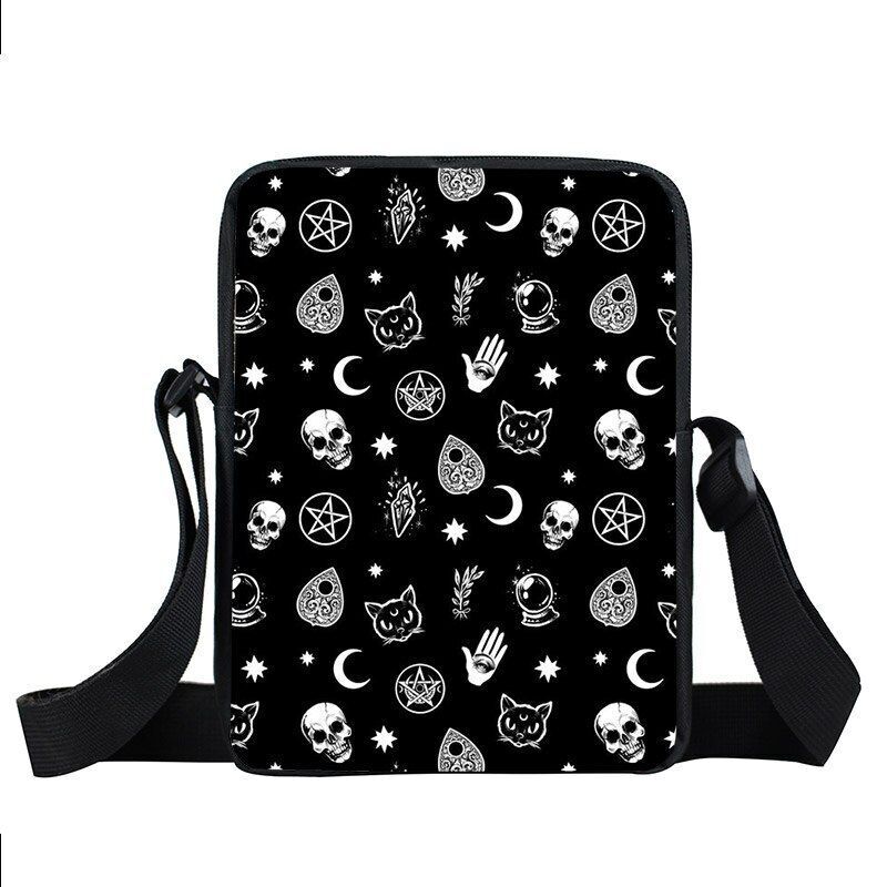 Witch Black Cat Messenger Bag Clutch Canvas Crossbody Shoulder Bags Travel Small