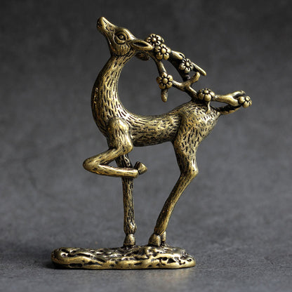 6.7CM Copper Sika deerTrinket Tea Pet Ceremony Antique Bronze Model Figurines