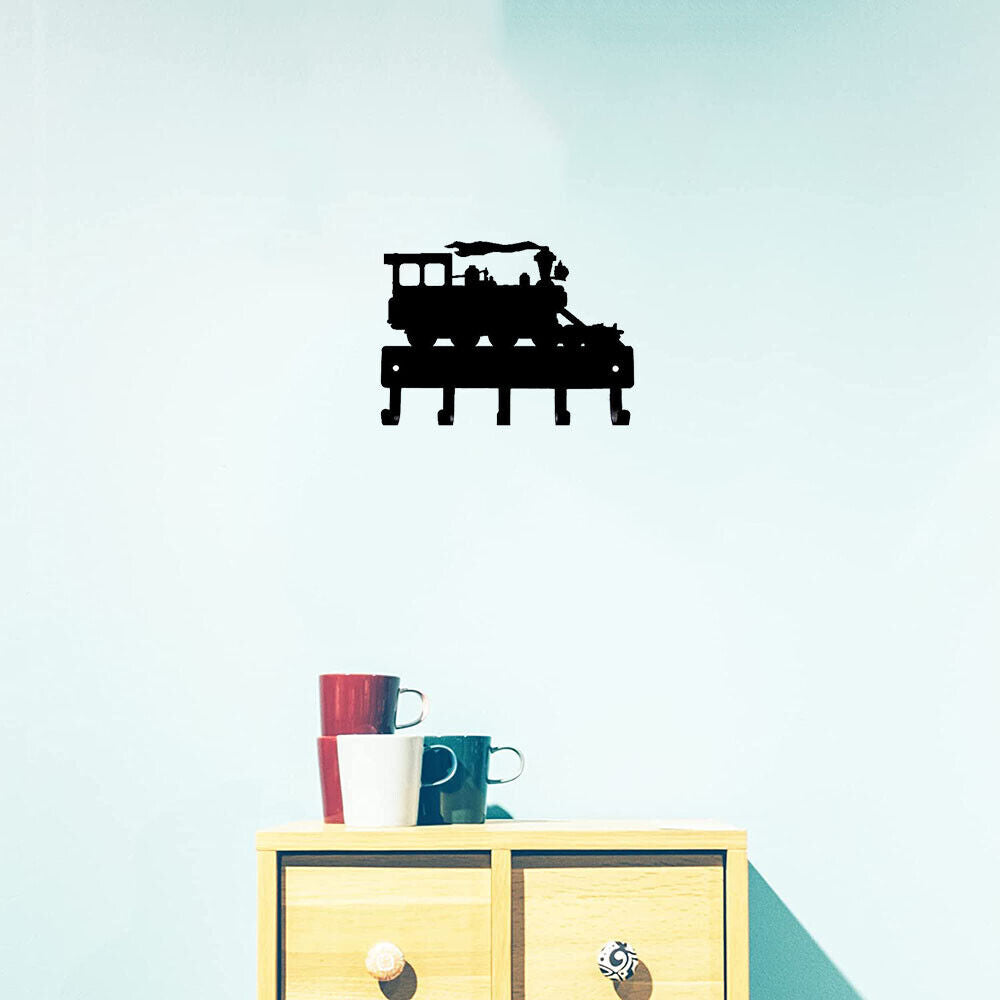 Steam Train Key Rack Hanger - 6 inch Wide/9 inch Wide Metal Wall Art