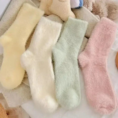 Women Socks 1-3Pairs Synthetic Mink Fleece Winter Warm Thick Middle Tube Hosiery